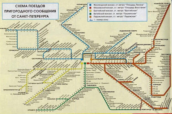 Схема Балтийского направления пригородных поездов (электричек) Октябрьской железной дороги